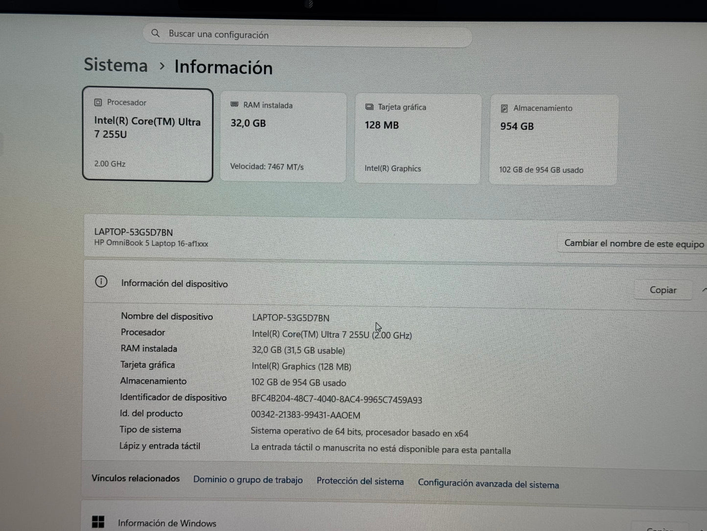 PORTATIL HP 16 CORE I7 ULTRA 255H 32GB 1TB 2K