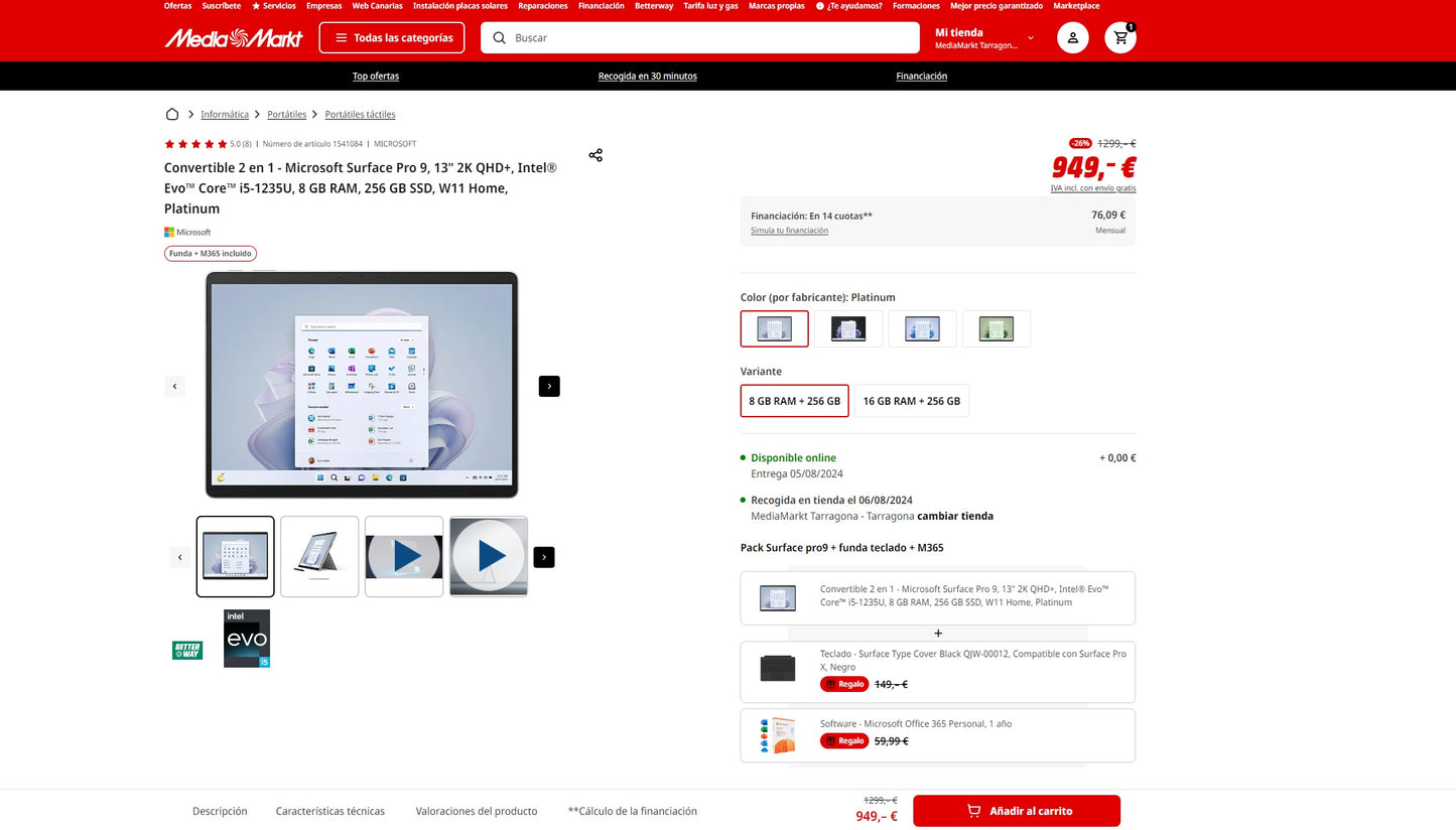 MICROSOFT SURFACE PRO 9 TABLET 13,3” 2K I5 12GEN